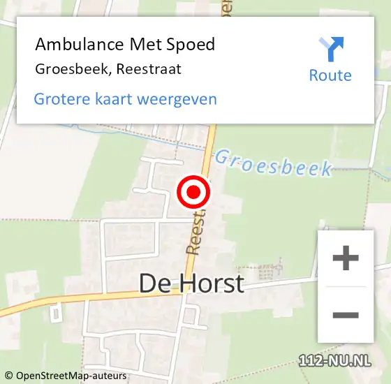 Locatie op kaart van de 112 melding: Ambulance Met Spoed Naar Groesbeek, Reestraat op 23 februari 2022 11:17