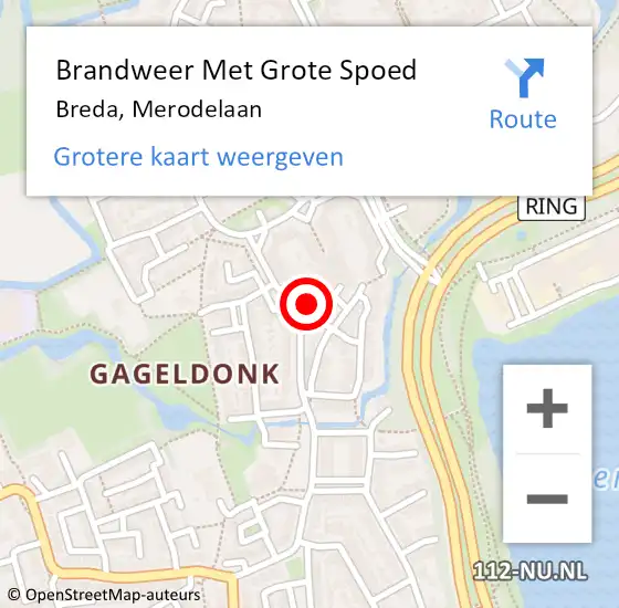 Locatie op kaart van de 112 melding: Brandweer Met Grote Spoed Naar Breda, Merodelaan op 23 februari 2022 11:25