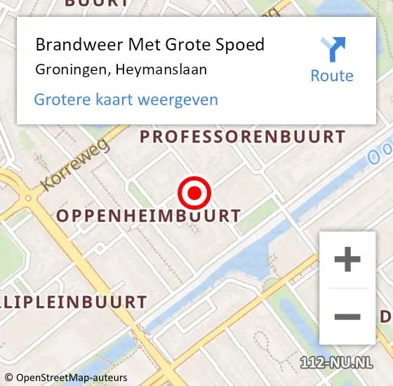 Locatie op kaart van de 112 melding: Brandweer Met Grote Spoed Naar Groningen, Heymanslaan op 23 februari 2022 11:29