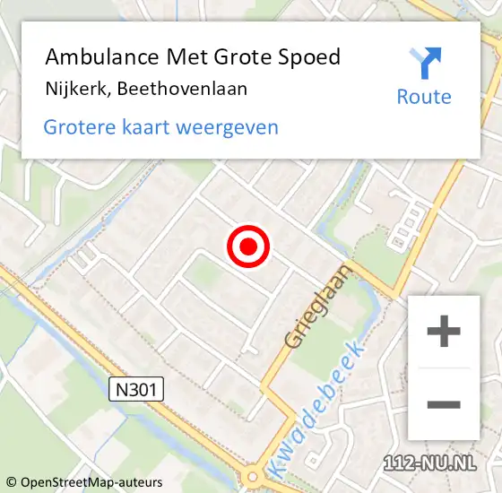 Locatie op kaart van de 112 melding: Ambulance Met Grote Spoed Naar Nijkerk, Beethovenlaan op 23 februari 2022 11:30