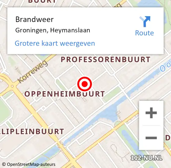 Locatie op kaart van de 112 melding: Brandweer Groningen, Heymanslaan op 23 februari 2022 11:32