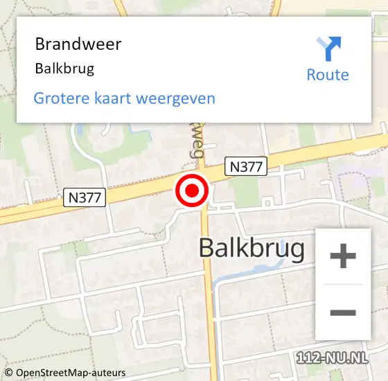 Locatie op kaart van de 112 melding: Brandweer Balkbrug op 23 februari 2022 11:34