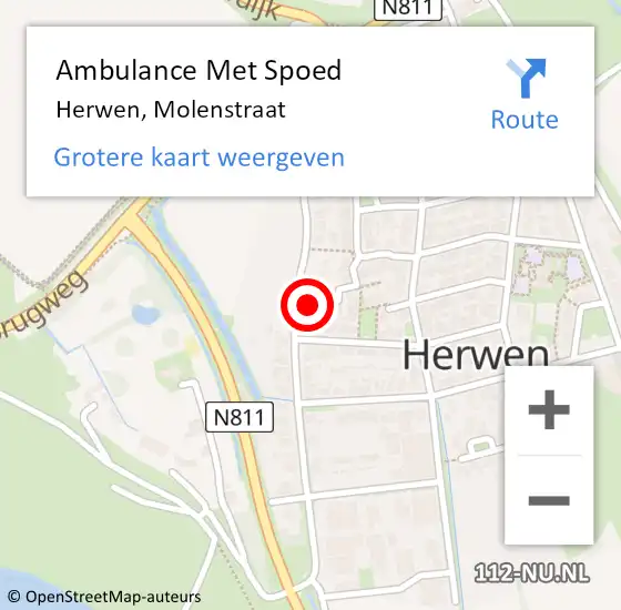 Locatie op kaart van de 112 melding: Ambulance Met Spoed Naar Herwen, Molenstraat op 23 februari 2022 11:38