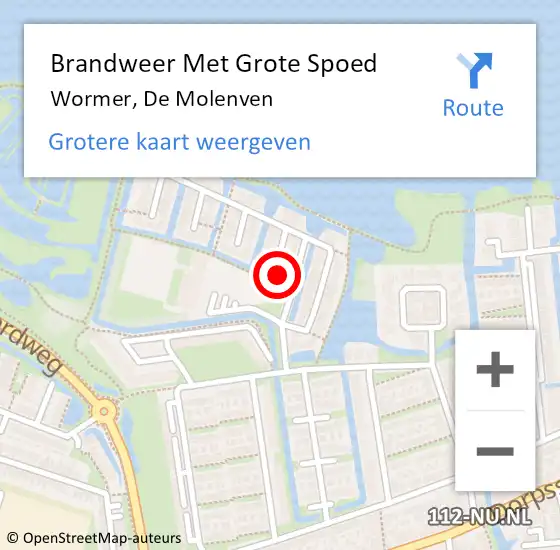 Locatie op kaart van de 112 melding: Brandweer Met Grote Spoed Naar Wormer, De Molenven op 23 februari 2022 11:44