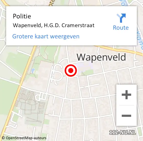 Locatie op kaart van de 112 melding: Politie Wapenveld, H.G.D. Cramerstraat op 23 februari 2022 11:47