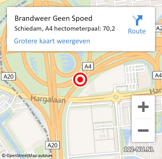 Locatie op kaart van de 112 melding: Brandweer Geen Spoed Naar Schiedam, A4 hectometerpaal: 70,2 op 23 februari 2022 11:51