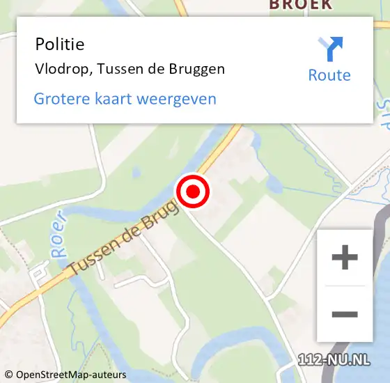 Locatie op kaart van de 112 melding: Politie Vlodrop, Tussen de Bruggen op 23 februari 2022 11:54