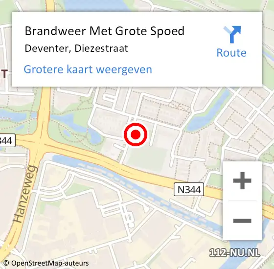 Locatie op kaart van de 112 melding: Brandweer Met Grote Spoed Naar Deventer, Diezestraat op 23 februari 2022 12:07