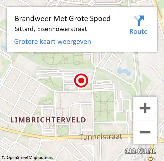 Locatie op kaart van de 112 melding: Brandweer Met Grote Spoed Naar Sittard, Eisenhowerstraat op 23 februari 2022 12:17