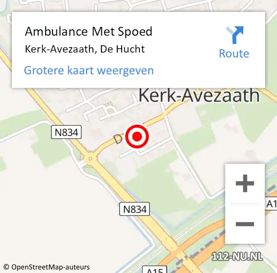 Locatie op kaart van de 112 melding: Ambulance Met Spoed Naar Kerk-Avezaath, De Hucht op 23 februari 2022 12:34