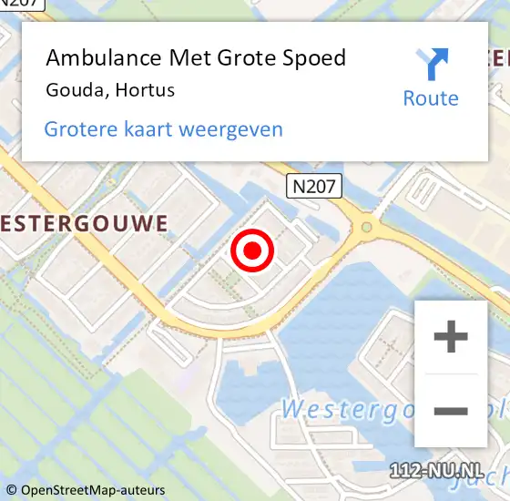 Locatie op kaart van de 112 melding: Ambulance Met Grote Spoed Naar Gouda, Hortus op 23 februari 2022 12:38