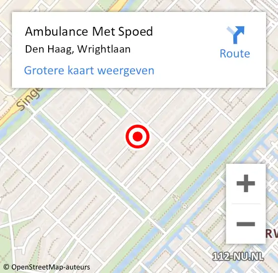 Locatie op kaart van de 112 melding: Ambulance Met Spoed Naar Den Haag, Wrightlaan op 23 februari 2022 12:54