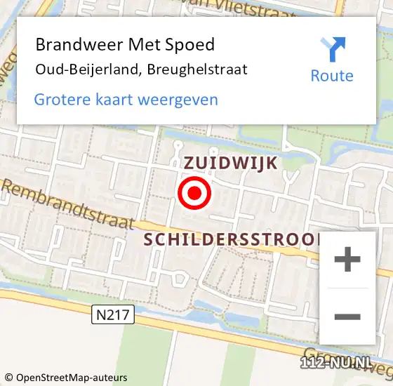 Locatie op kaart van de 112 melding: Brandweer Met Spoed Naar Oud-Beijerland, Breughelstraat op 23 februari 2022 12:58