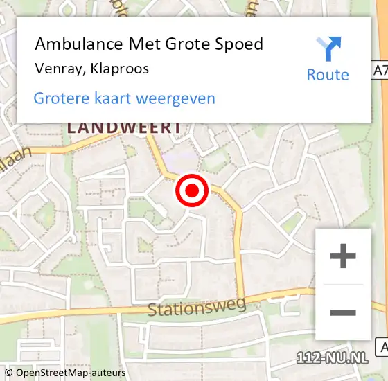 Locatie op kaart van de 112 melding: Ambulance Met Grote Spoed Naar Venray, Klaproos op 23 februari 2022 13:01