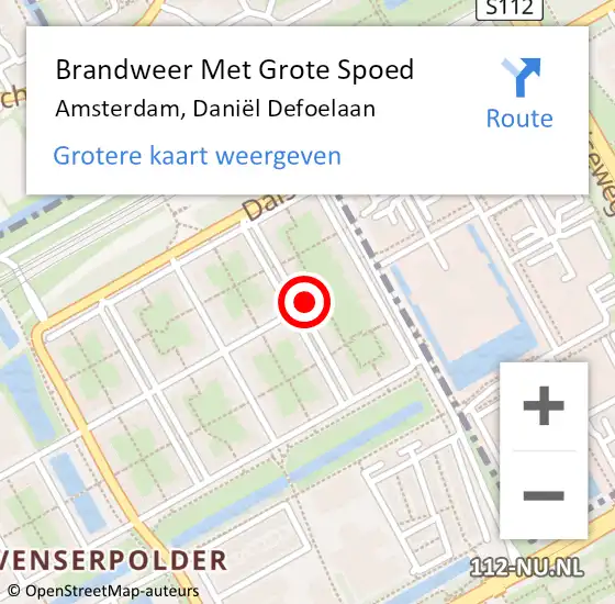 Locatie op kaart van de 112 melding: Brandweer Met Grote Spoed Naar Amsterdam-Zuidoost, Daniël Defoelaan op 23 februari 2022 13:17