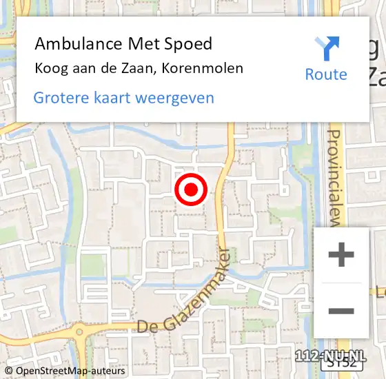 Locatie op kaart van de 112 melding: Ambulance Met Spoed Naar Koog aan de Zaan, Korenmolen op 23 februari 2022 13:36