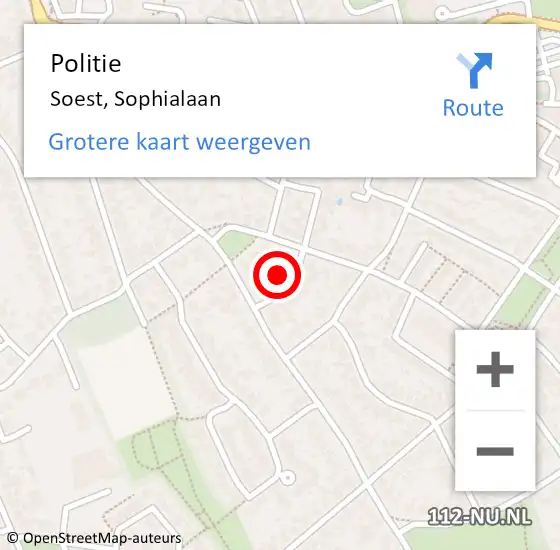 Locatie op kaart van de 112 melding: Politie Soest, Sophialaan op 23 februari 2022 13:37