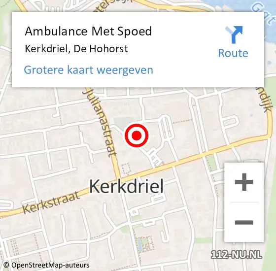 Locatie op kaart van de 112 melding: Ambulance Met Spoed Naar Kerkdriel, De Hohorst op 23 februari 2022 13:38