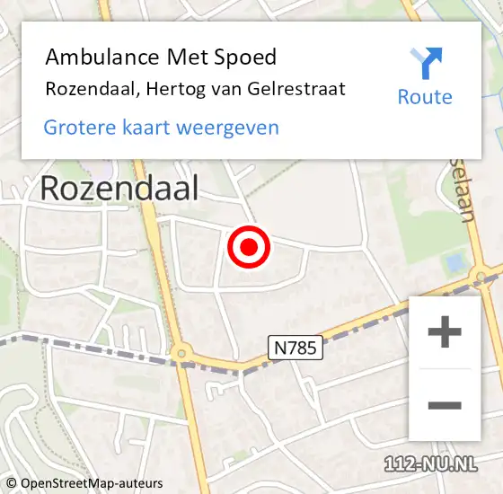 Locatie op kaart van de 112 melding: Ambulance Met Spoed Naar Rozendaal, Hertog van Gelrestraat op 23 februari 2022 13:40