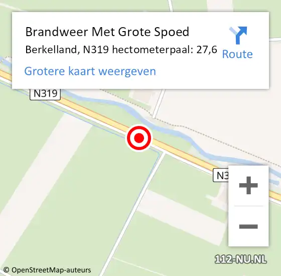 Locatie op kaart van de 112 melding: Brandweer Met Grote Spoed Naar Berkelland, N319 hectometerpaal: 27,6 op 23 februari 2022 13:42