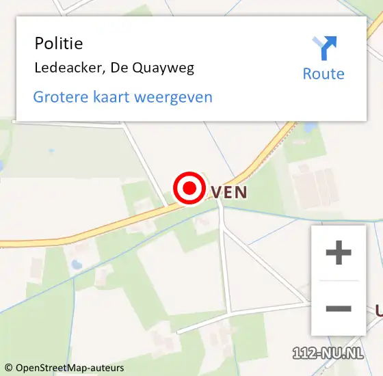 Locatie op kaart van de 112 melding: Politie Ledeacker, De Quayweg op 23 februari 2022 13:50