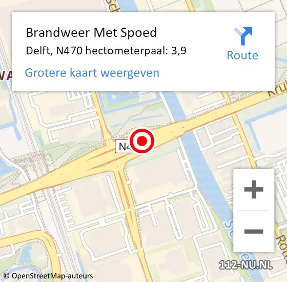 Locatie op kaart van de 112 melding: Brandweer Met Spoed Naar Delft, N470 hectometerpaal: 3,9 op 23 februari 2022 14:05