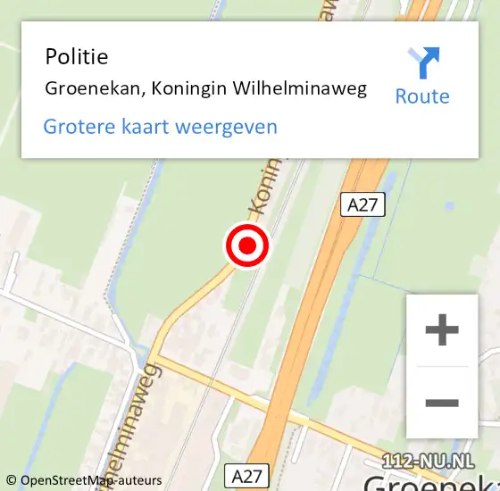 Locatie op kaart van de 112 melding: Politie Groenekan, Koningin Wilhelminaweg op 23 februari 2022 14:09