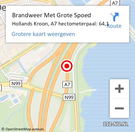 Locatie op kaart van de 112 melding: Brandweer Met Grote Spoed Naar Hollands Kroon, A7 hectometerpaal: 64,1 op 23 februari 2022 14:31