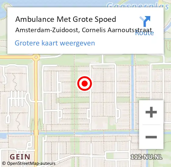 Locatie op kaart van de 112 melding: Ambulance Met Grote Spoed Naar Amsterdam-Zuidoost, Cornelis Aarnoutsstraat op 23 februari 2022 14:44