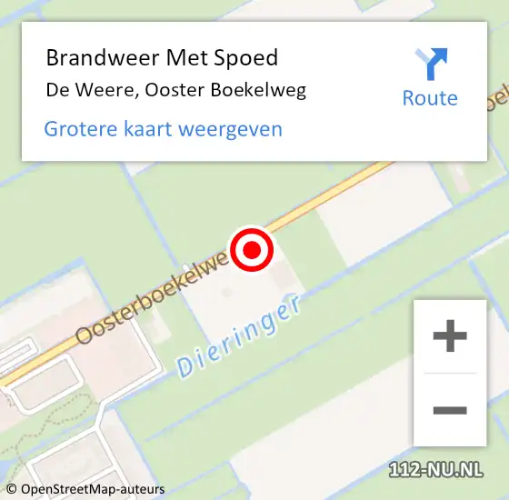 Locatie op kaart van de 112 melding: Brandweer Met Spoed Naar De Weere, Ooster Boekelweg op 23 februari 2022 14:51