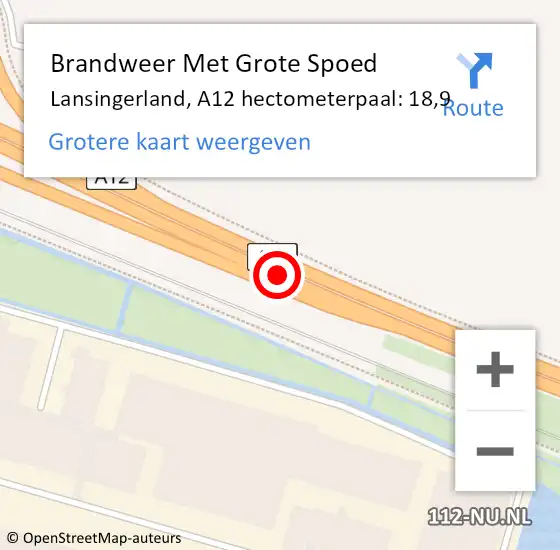 Locatie op kaart van de 112 melding: Brandweer Met Grote Spoed Naar Lansingerland, A12 hectometerpaal: 18,9 op 23 februari 2022 14:55