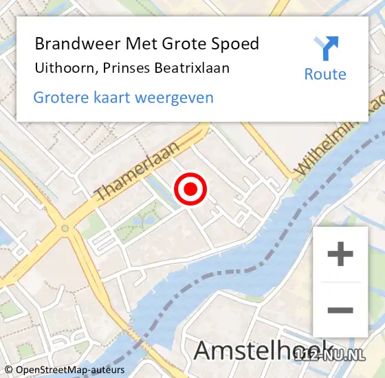 Locatie op kaart van de 112 melding: Brandweer Met Grote Spoed Naar Uithoorn, Prinses Beatrixlaan op 23 februari 2022 14:57