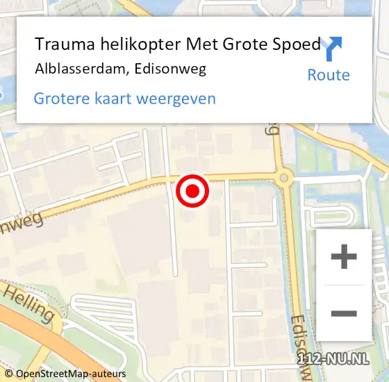 Locatie op kaart van de 112 melding: Trauma helikopter Met Grote Spoed Naar Alblasserdam, Edisonweg op 23 februari 2022 15:09