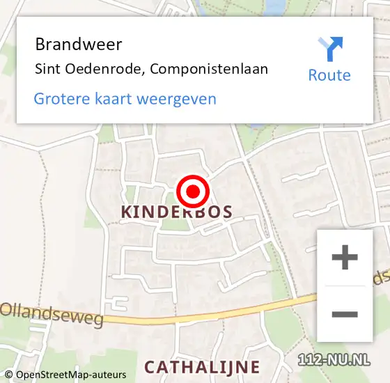 Locatie op kaart van de 112 melding: Brandweer Sint Oedenrode, Componistenlaan op 23 februari 2022 15:13