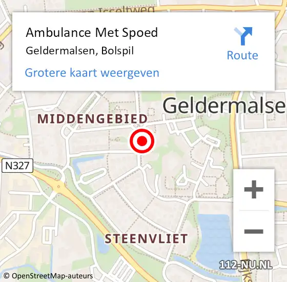 Locatie op kaart van de 112 melding: Ambulance Met Spoed Naar Geldermalsen, Bolspil op 23 februari 2022 15:25