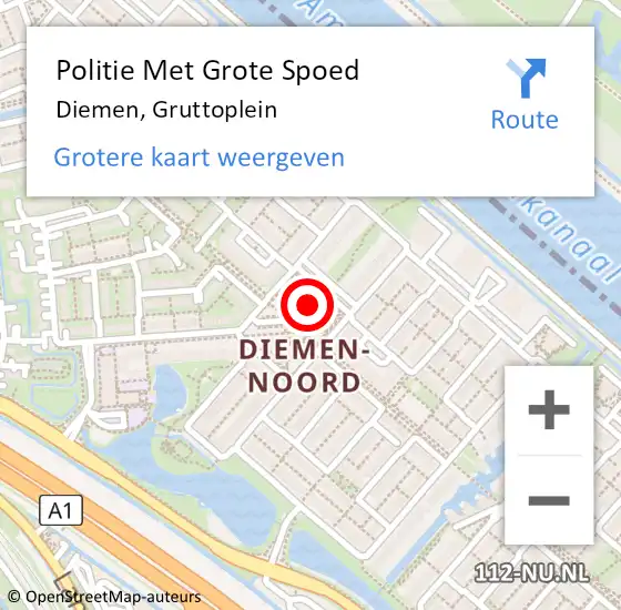 Locatie op kaart van de 112 melding: Politie Met Grote Spoed Naar Diemen, Gruttoplein op 23 februari 2022 15:31