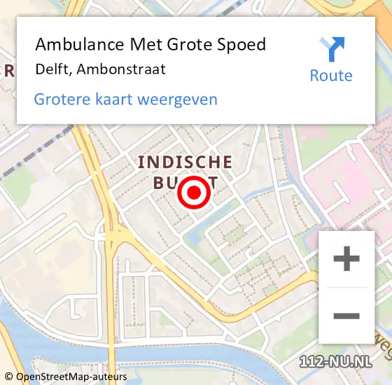 Locatie op kaart van de 112 melding: Ambulance Met Grote Spoed Naar Delft, Ambonstraat op 23 februari 2022 15:33