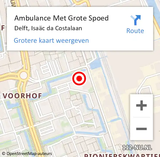 Locatie op kaart van de 112 melding: Ambulance Met Grote Spoed Naar Delft, Isaäc da Costalaan op 23 februari 2022 15:38