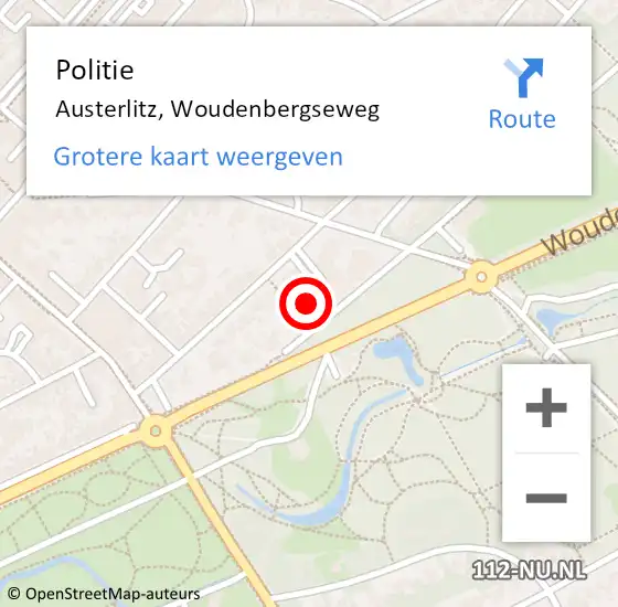 Locatie op kaart van de 112 melding: Politie Austerlitz, Woudenbergseweg op 23 februari 2022 15:52