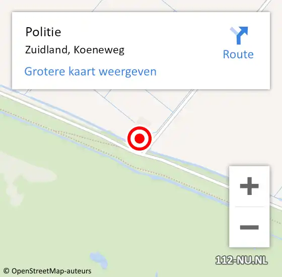 Locatie op kaart van de 112 melding: Politie Zuidland, Koeneweg op 23 februari 2022 15:56