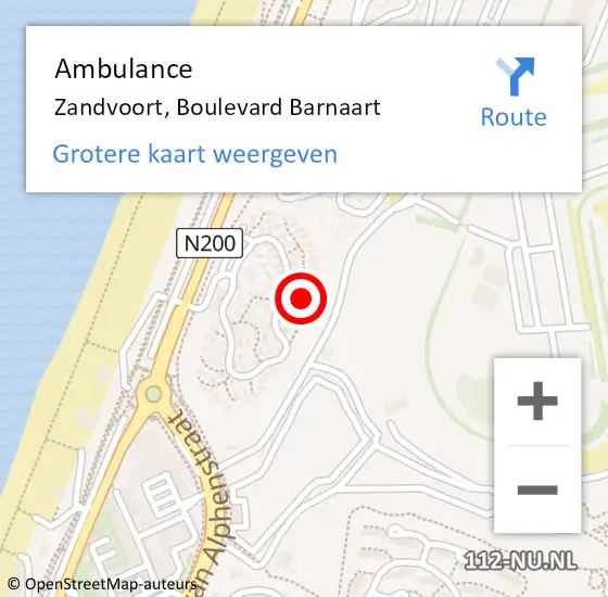 Locatie op kaart van de 112 melding: Ambulance Zandvoort, Boulevard Barnaart op 23 februari 2022 16:09