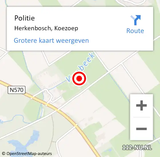 Locatie op kaart van de 112 melding: Politie Herkenbosch, Koezoep op 23 februari 2022 16:14