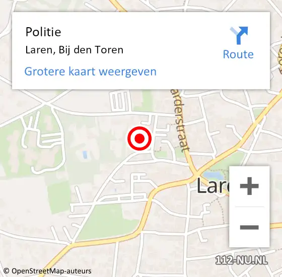 Locatie op kaart van de 112 melding: Politie Laren, Bij den Toren op 23 februari 2022 16:28