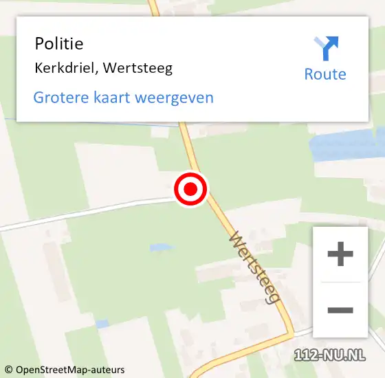 Locatie op kaart van de 112 melding: Politie Kerkdriel, Wertsteeg op 23 februari 2022 16:48