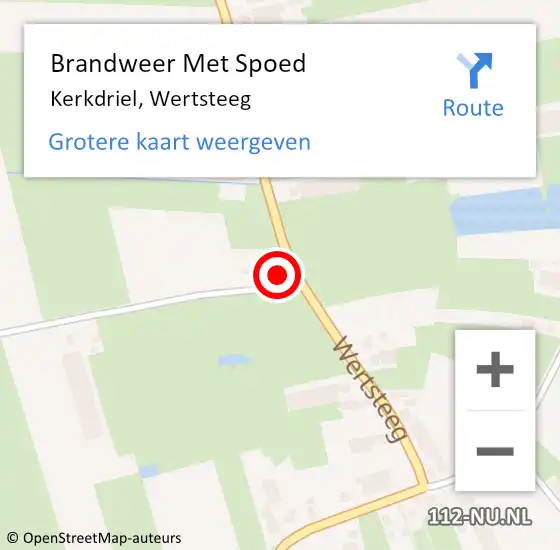 Locatie op kaart van de 112 melding: Brandweer Met Spoed Naar Kerkdriel, Wertsteeg op 23 februari 2022 16:48