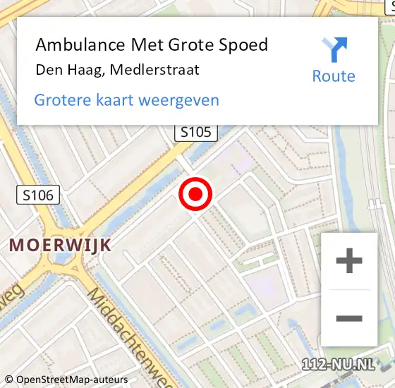 Locatie op kaart van de 112 melding: Ambulance Met Grote Spoed Naar Den Haag, Medlerstraat op 23 februari 2022 17:00