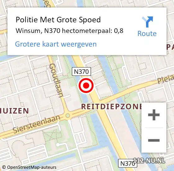 Locatie op kaart van de 112 melding: Politie Met Grote Spoed Naar Winsum, N370 hectometerpaal: 0,8 op 23 februari 2022 17:00