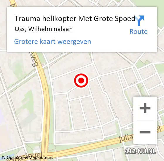 Locatie op kaart van de 112 melding: Trauma helikopter Met Grote Spoed Naar Oss, Wilhelminalaan op 23 februari 2022 17:06