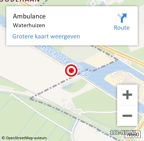 Locatie op kaart van de 112 melding: Ambulance Waterhuizen op 9 juli 2014 12:06