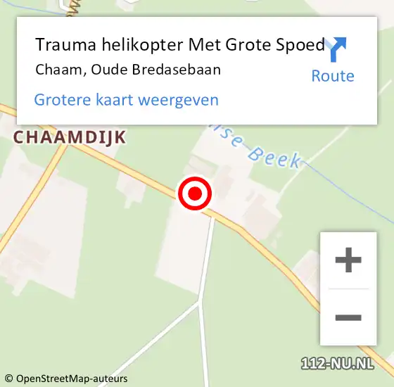 Locatie op kaart van de 112 melding: Trauma helikopter Met Grote Spoed Naar Chaam, Oude Bredasebaan op 23 februari 2022 17:34